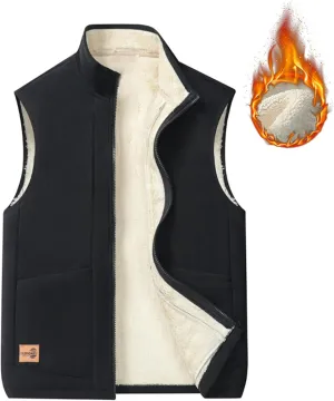 Men's Winter Sherpa Fleece Lined Vest Stand Collar Full Zip Sleeveless Jacket Thick Outwear