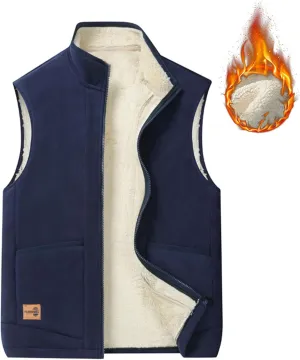 Men's Winter Sherpa Fleece Lined Vest Stand Collar Full Zip Sleeveless Jacket Thick Outwear