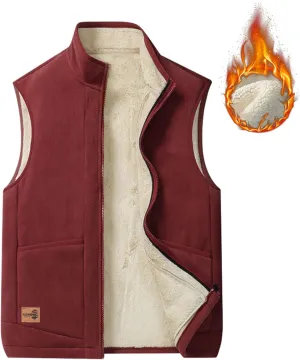 Men's Winter Sherpa Fleece Lined Vest Stand Collar Full Zip Sleeveless Jacket Thick Outwear