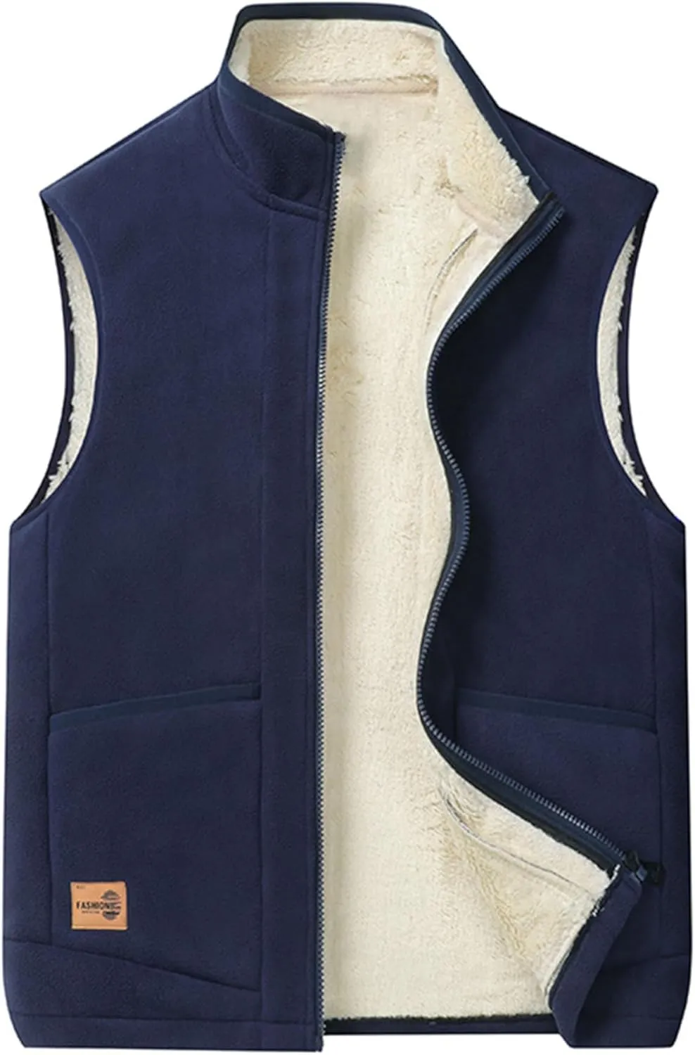 Men's Winter Sherpa Fleece Lined Vest Stand Collar Full Zip Sleeveless Jacket Thick Outwear