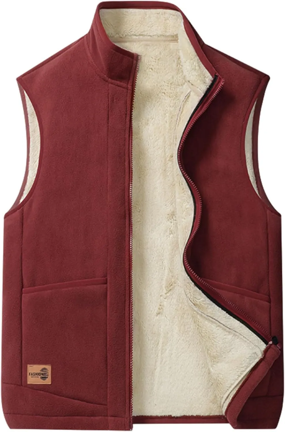 Men's Winter Sherpa Fleece Lined Vest Stand Collar Full Zip Sleeveless Jacket Thick Outwear