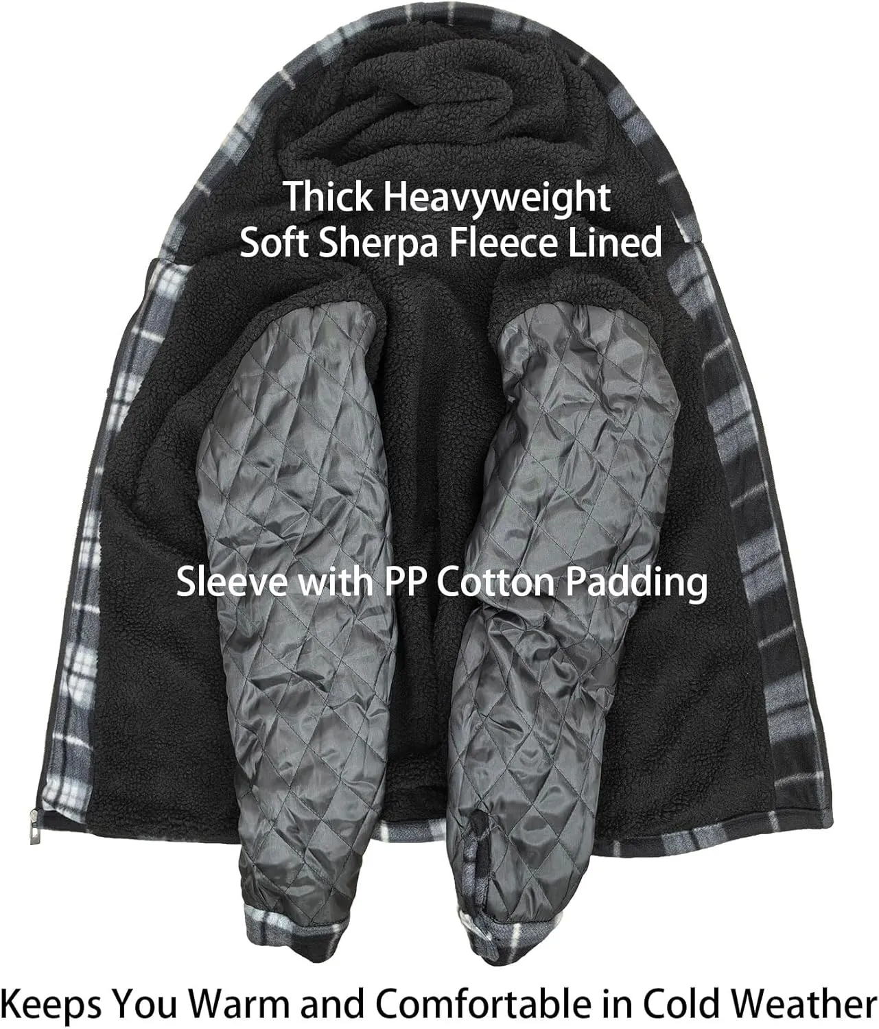 Mens Winter Zip Up Hoodie Sherpa Fleece Plaid Jacket Drawstring Flannel Warm Sweatshirts Thick Heavyweight Coat