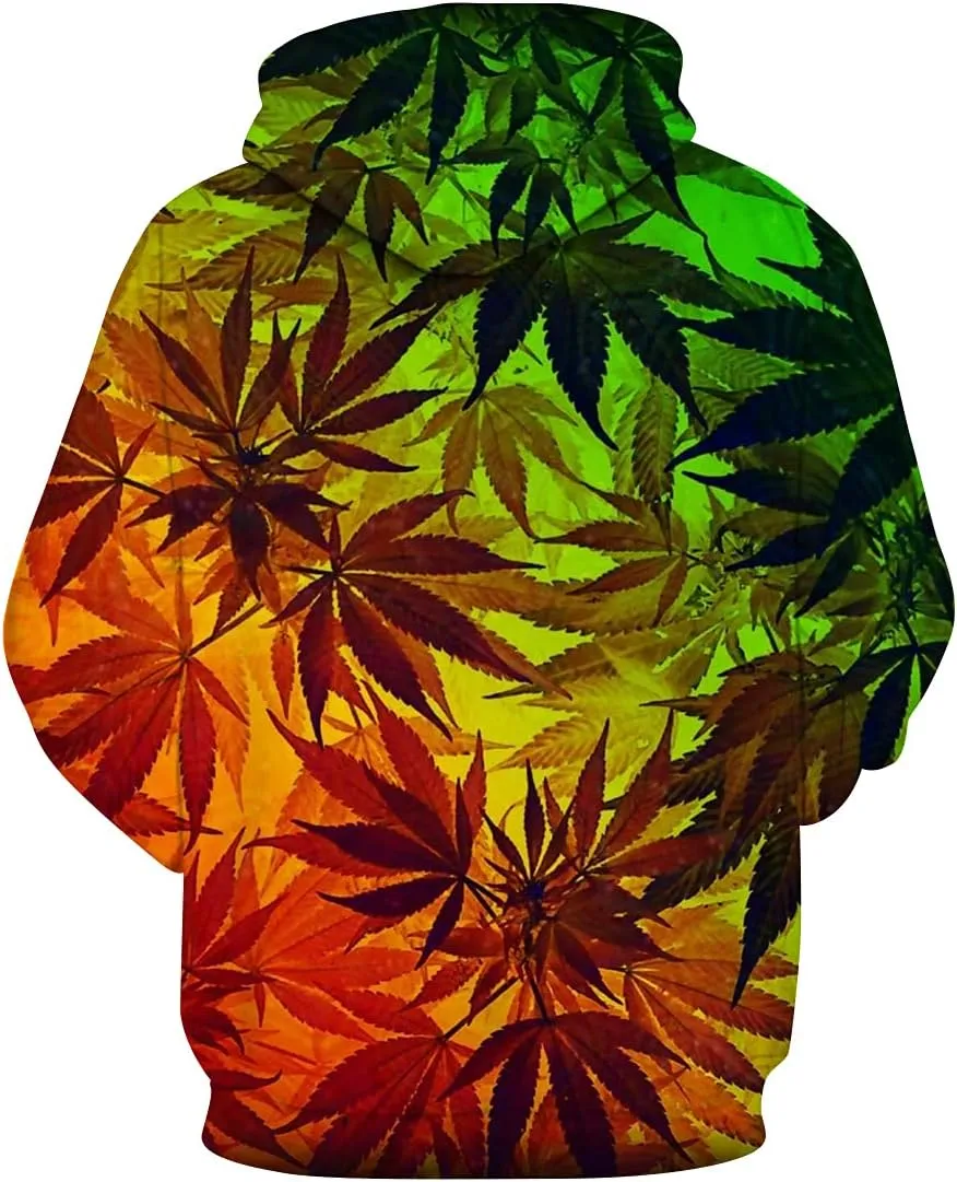 Mens Womens Casual Hoodie Pullover Weed Leaf 3D Printing Graphic Sweatshirt Tops