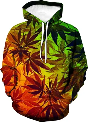 Mens Womens Casual Hoodie Pullover Weed Leaf 3D Printing Graphic Sweatshirt Tops