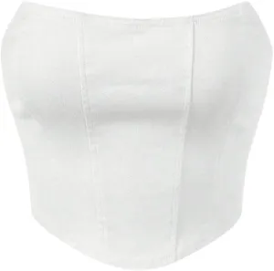 Milumia Women's Hanky Hem Denim Tube Top Strapless Zip Back Corset Bandeau Tops