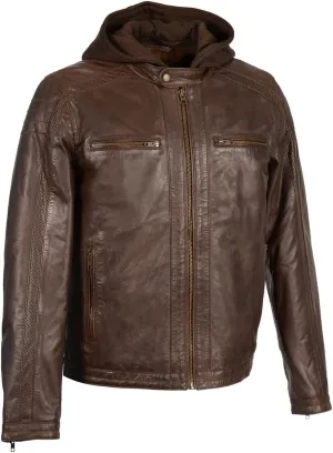 Milwaukee Leather Men's Anthracite Fashion Casual Leather Jacket w/Removable Hoodie SFM1845
