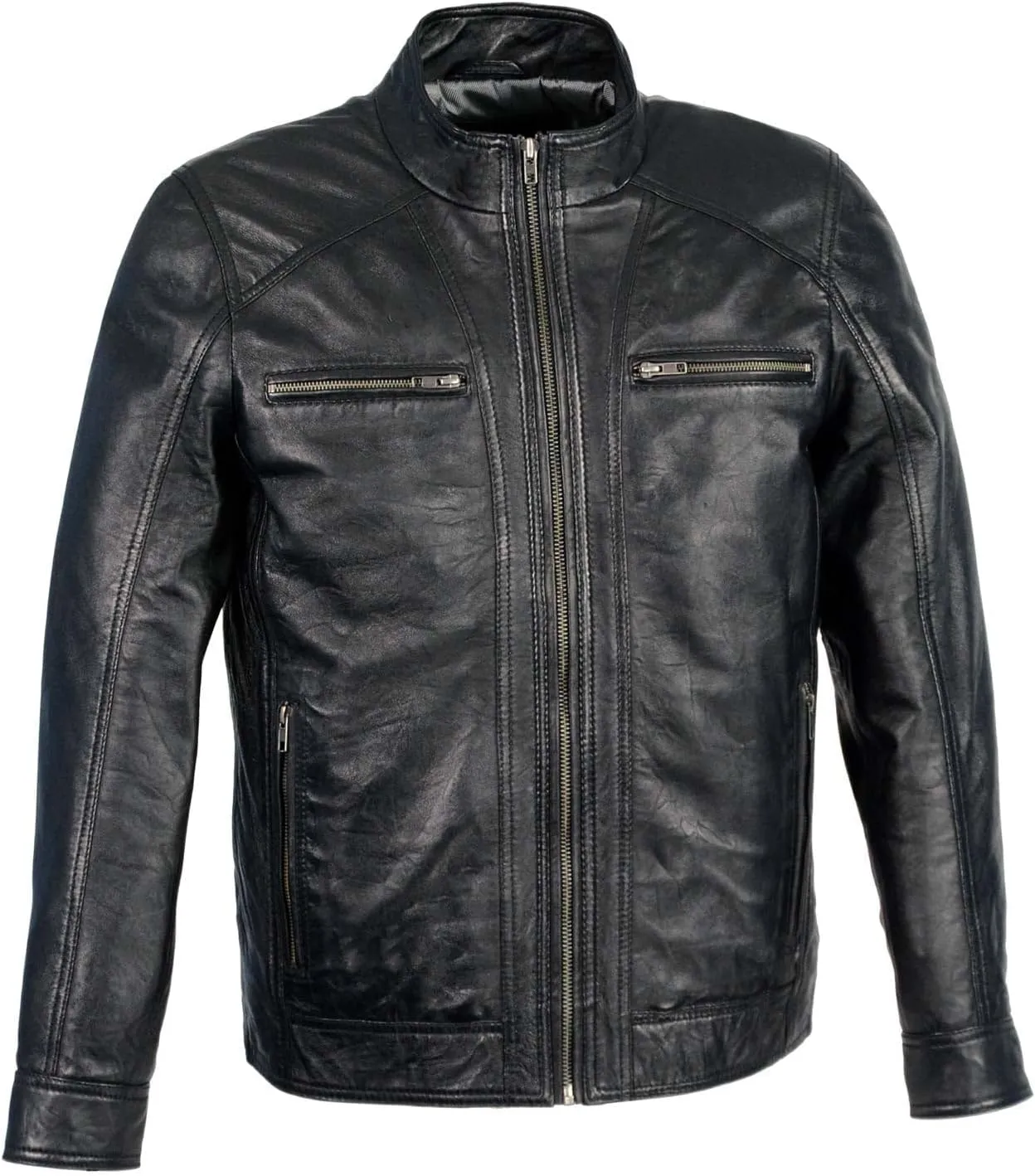 Milwaukee Leather Men's Saddle Color Lambskin Motorcycle Fashion Leather Jacket SFM1860