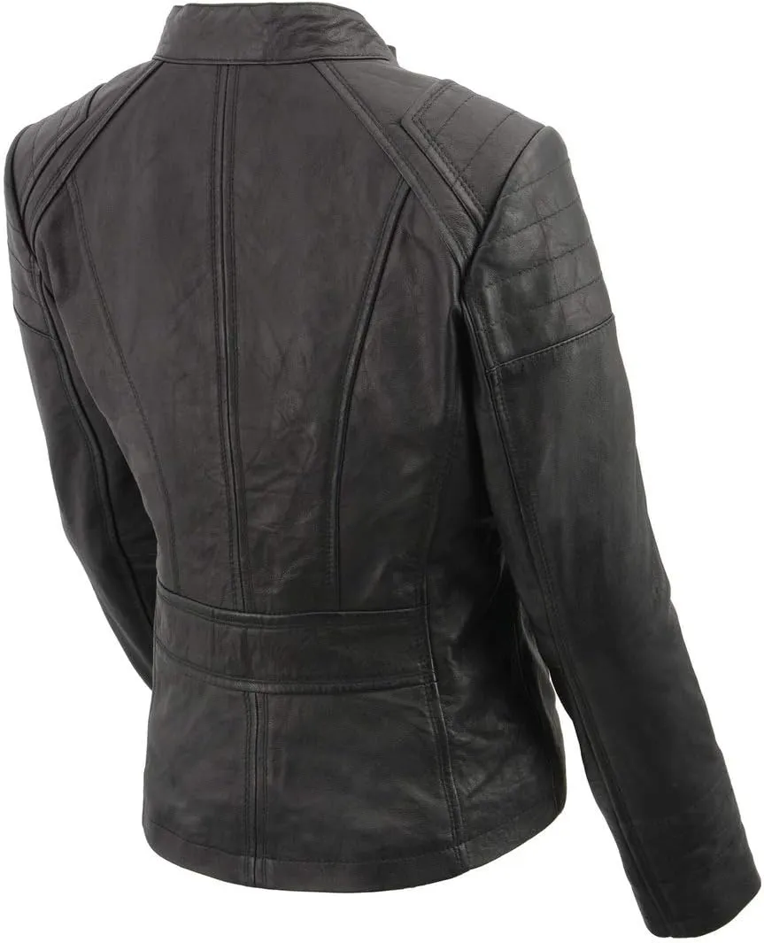 Milwaukee Leather SFL2806 Women's Quilted Black Mandarin Scuba Collar Fashion Casual Leather Jacket