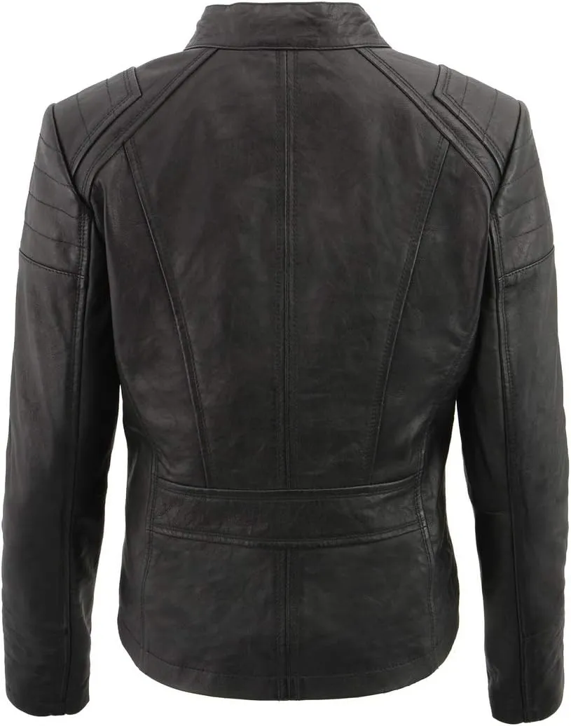 Milwaukee Leather SFL2806 Women's Quilted Black Mandarin Scuba Collar Fashion Casual Leather Jacket