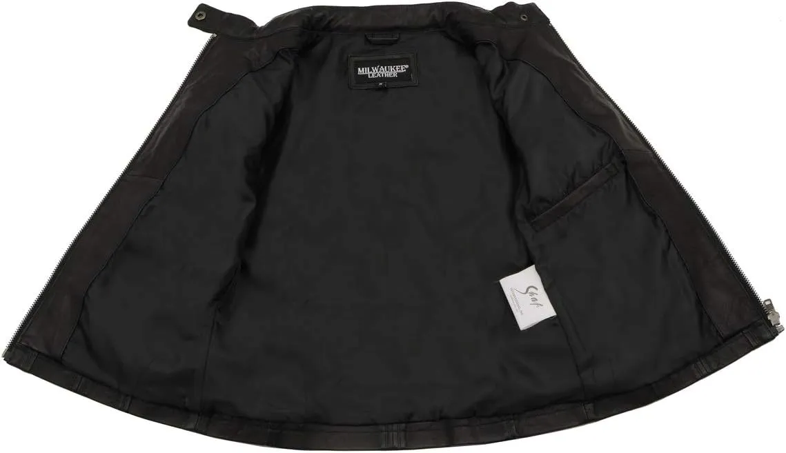Milwaukee Leather SFL2806 Women's Quilted Black Mandarin Scuba Collar Fashion Casual Leather Jacket