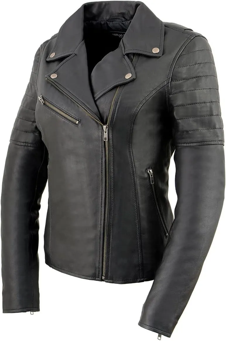 Milwaukee Leather SFL2870 Women's Duchess Black Motorcycle Style Fashion Casual Leather Jacket