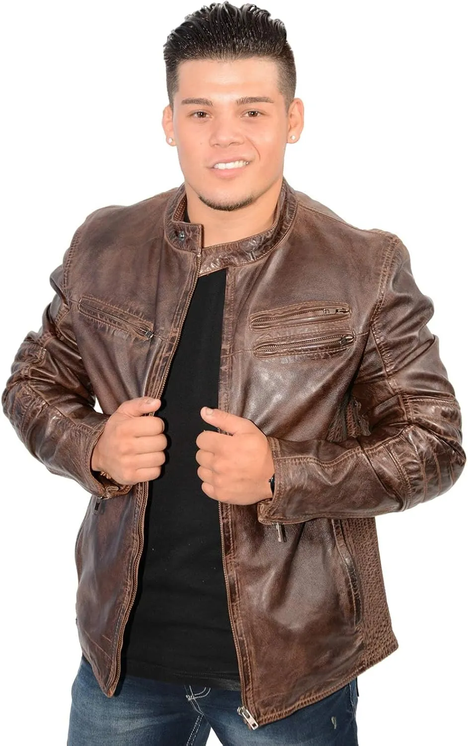 Milwaukee Leather SFM1805 Men's Black Side Stitch Cafe Racer Lambskin Leather Jacket