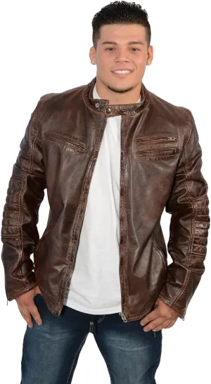 Milwaukee Leather SFM1805 Men's Black Side Stitch Cafe Racer Lambskin Leather Jacket