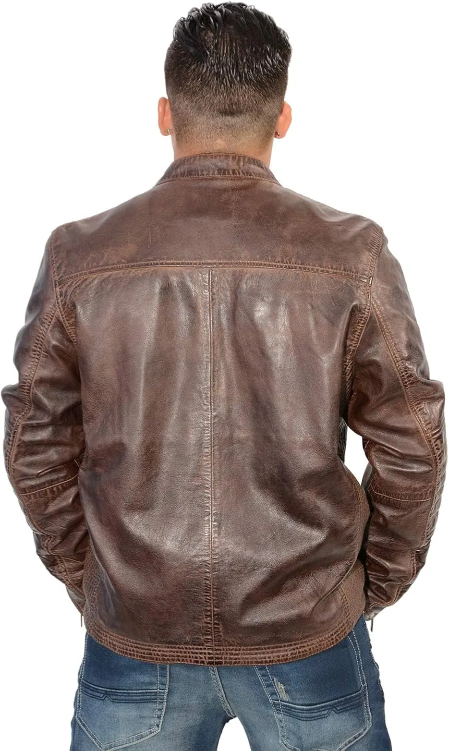 Milwaukee Leather SFM1805 Men's Black Side Stitch Cafe Racer Lambskin Leather Jacket
