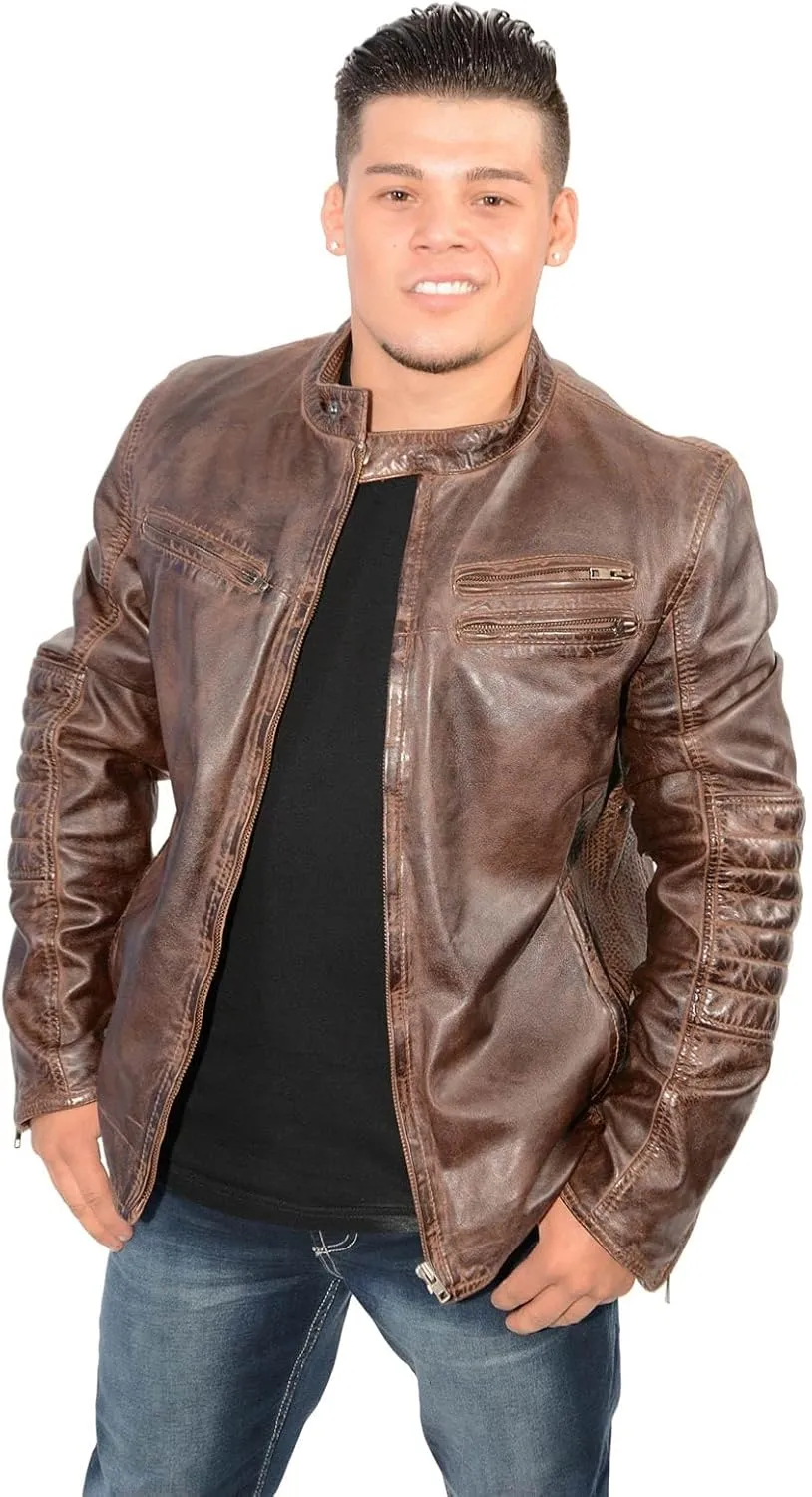 Milwaukee Leather SFM1805 Men's Black Side Stitch Cafe Racer Lambskin Leather Jacket