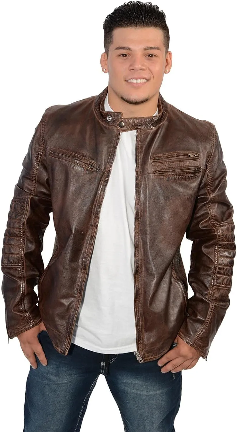 Milwaukee Leather SFM1805 Men's Black Side Stitch Cafe Racer Lambskin Leather Jacket