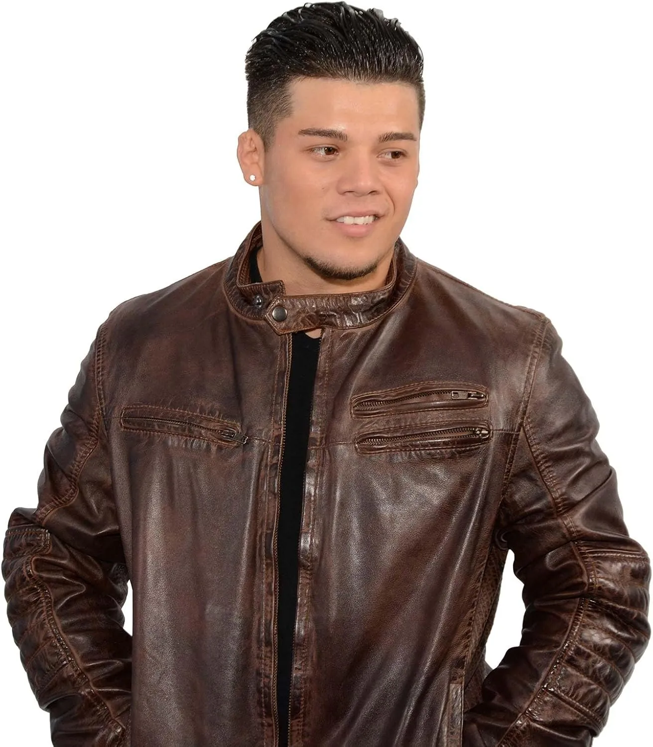 Milwaukee Leather SFM1805 Men's Black Side Stitch Cafe Racer Lambskin Leather Jacket