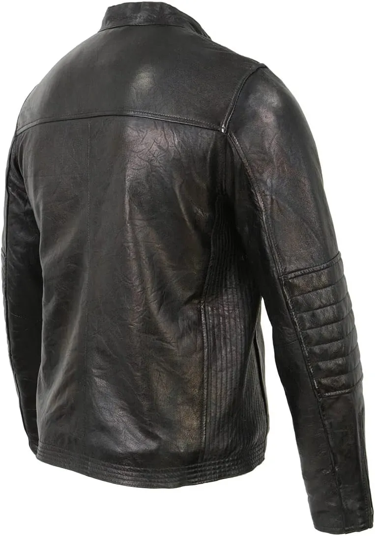 Milwaukee Leather SFM1809 Men's Two-Tone Euro Collar Cafe Style Leather Jacket