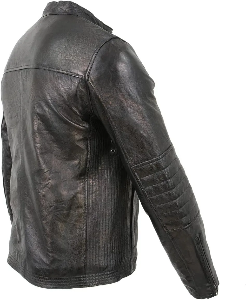 Milwaukee Leather SFM1809 Men's Two-Tone Euro Collar Cafe Style Leather Jacket
