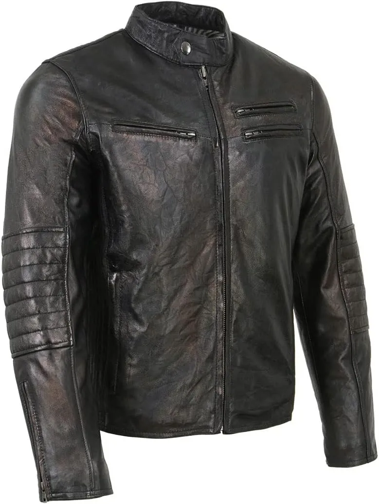 Milwaukee Leather SFM1809 Men's Two-Tone Euro Collar Cafe Style Leather Jacket