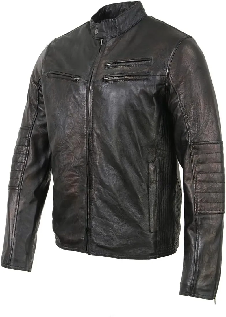 Milwaukee Leather SFM1809 Men's Two-Tone Euro Collar Cafe Style Leather Jacket