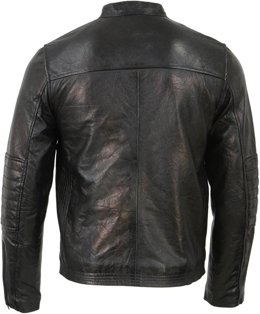 Milwaukee Leather SFM1809 Men's Two-Tone Euro Collar Cafe Style Leather Jacket