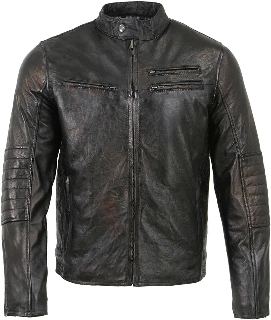 Milwaukee Leather SFM1809 Men's Two-Tone Euro Collar Cafe Style Leather Jacket