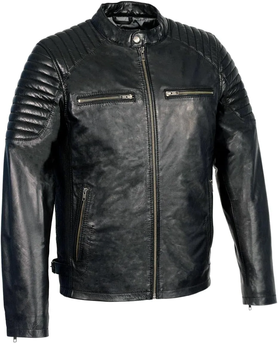 Milwaukee Leather SFM1840 Men's 'Quilted' Black Leather Fashion Jacket with Snap Button Collar