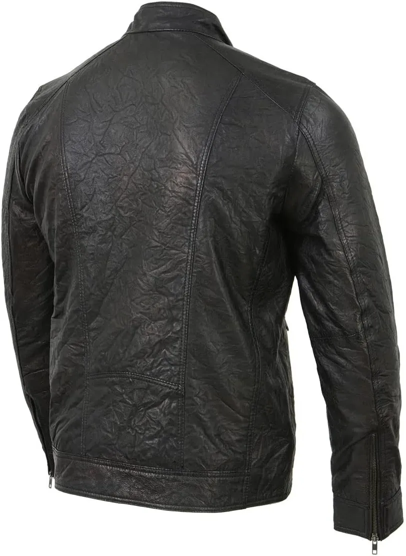Milwaukee Leather SFM1861 Men's Two-Tone Leather Jacket with Front Zipper Closure