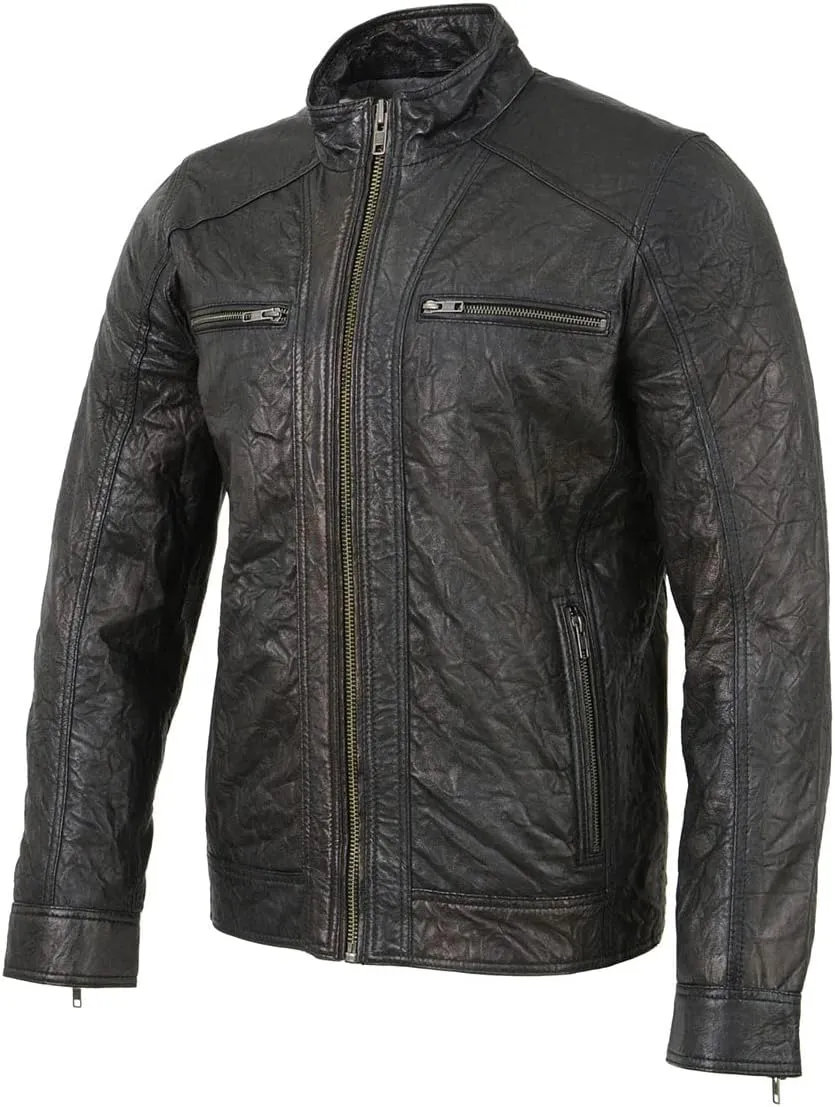 Milwaukee Leather SFM1861 Men's Two-Tone Leather Jacket with Front Zipper Closure