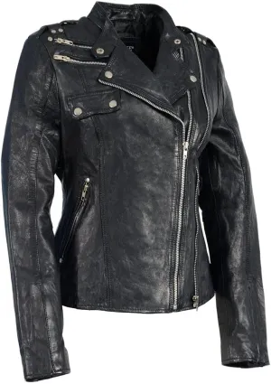 Milwaukee Leather Women's Black Leather Motorcycle Style Fashion Jacket with Asymmetrical Zipper SFL2845