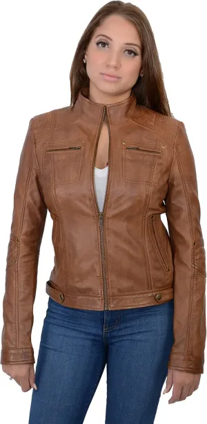 Milwaukee Leather Womens Leather Mandarin Collar Racer Jacket W Rivet Details - SFL2800