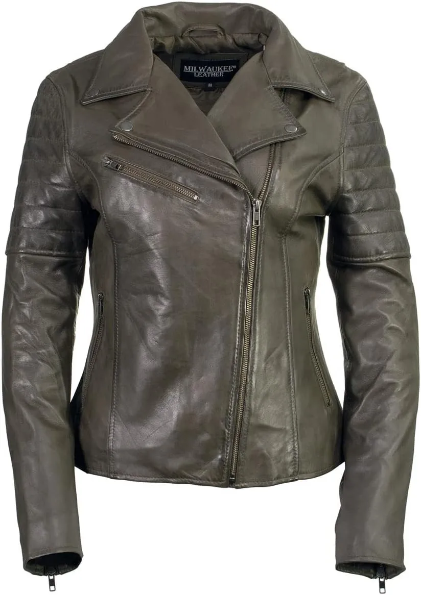 Milwaukee Leather Women's Maiden Aqua Premium Sheepskin Motorcycle Fashion Leather Jacket with Studs SFL2840