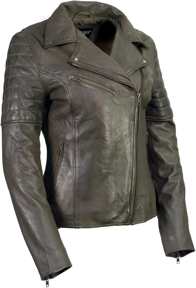 Milwaukee Leather Women's Maiden Aqua Premium Sheepskin Motorcycle Fashion Leather Jacket with Studs SFL2840
