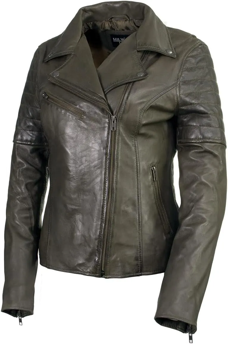 Milwaukee Leather Women's Maiden Aqua Premium Sheepskin Motorcycle Fashion Leather Jacket with Studs SFL2840