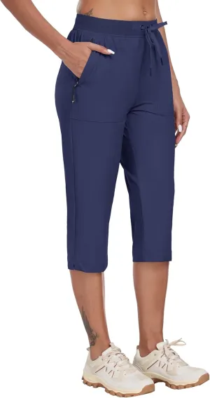 MoFiz Capri Pants for Women Lightweight Ice Cool Capris for Women Casual Summer Trip Loose Shorts with Zipper Pockets
