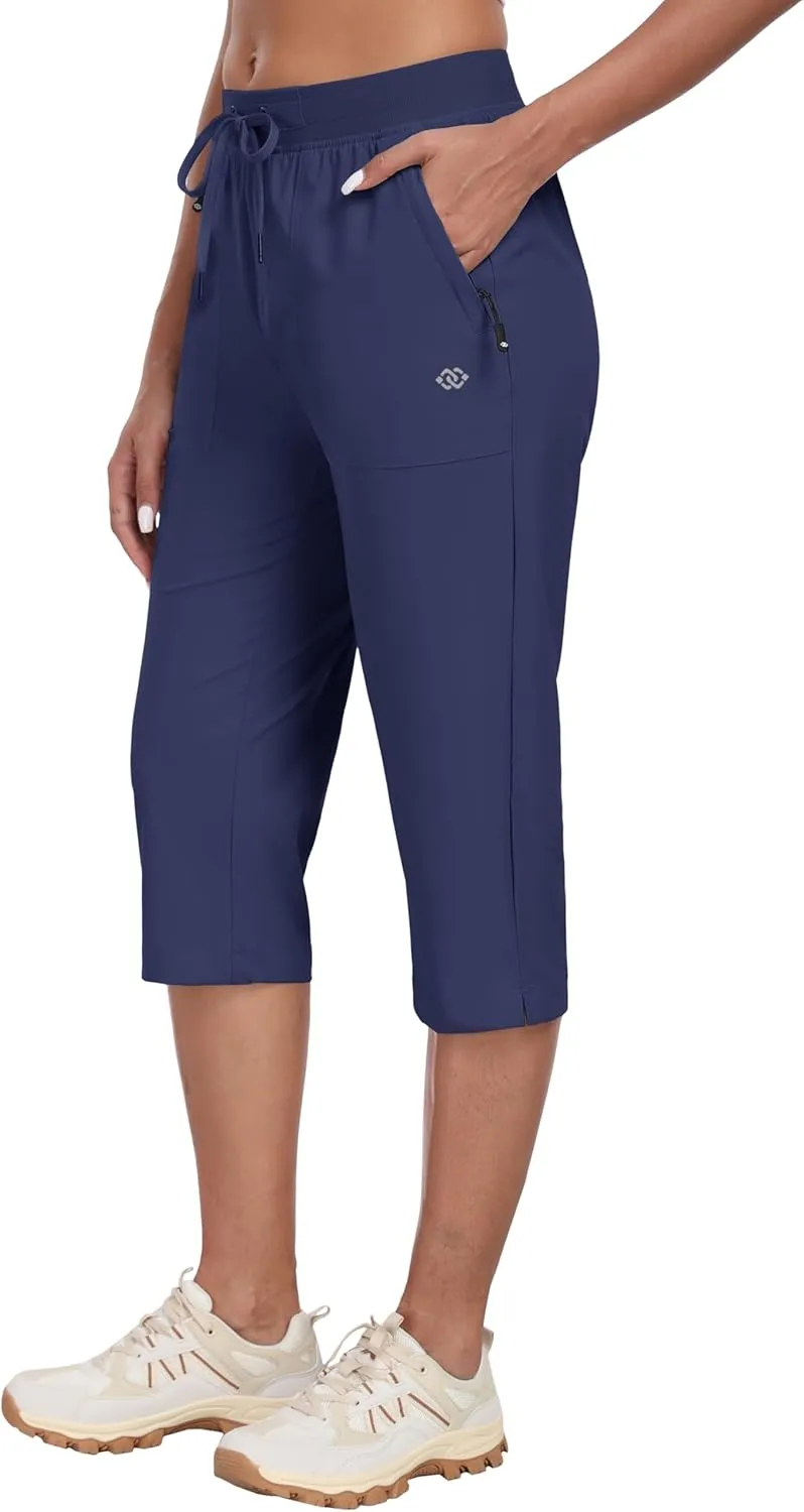 MoFiz Capri Pants for Women Lightweight Ice Cool Capris for Women Casual Summer Trip Loose Shorts with Zipper Pockets