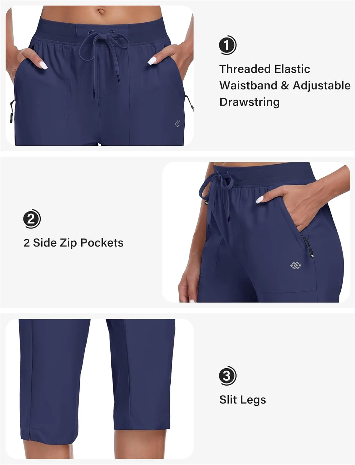 MoFiz Capri Pants for Women Lightweight Ice Cool Capris for Women Casual Summer Trip Loose Shorts with Zipper Pockets