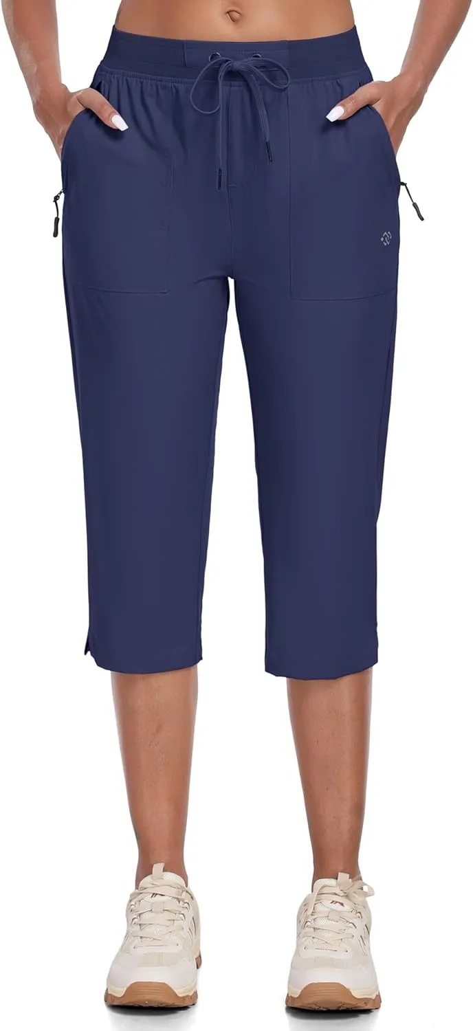 MoFiz Capri Pants for Women Lightweight Ice Cool Capris for Women Casual Summer Trip Loose Shorts with Zipper Pockets