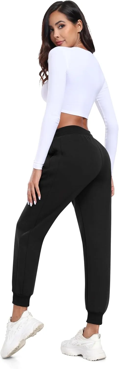 MoFiz Women's Fleece Lined Hiking Pants Water Resistant High Waisted Thermal Joggers Winter Running Sweatpants Zip Pockets