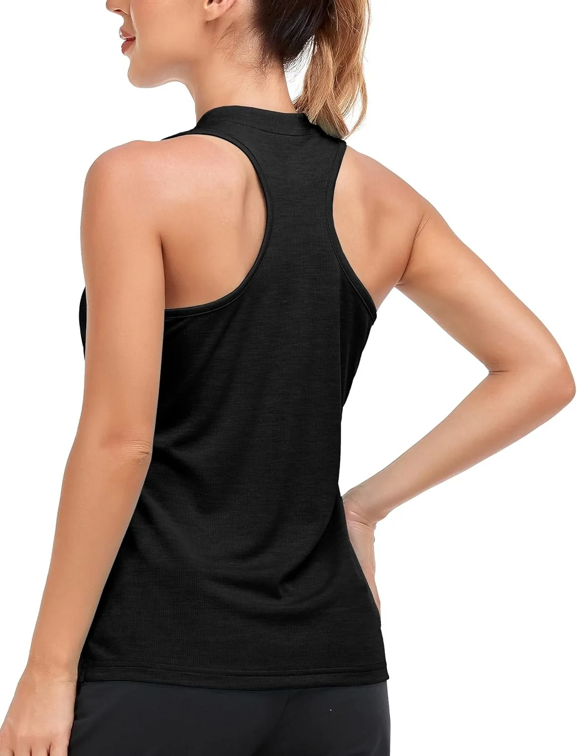 MoFiz Women's Sleeveless Golf Polo Tennis Shirts 1/4 Zip Quick Dry Lightweight Athletic Tank Tops for Running Workout