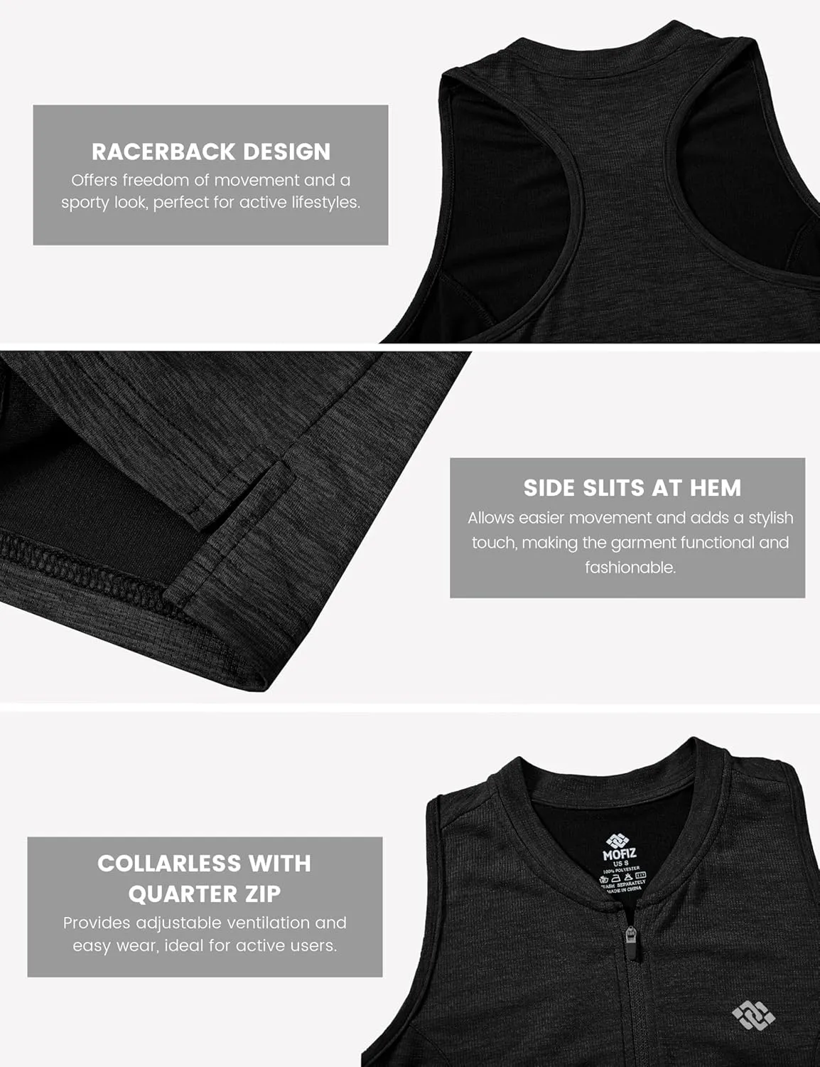MoFiz Women's Sleeveless Golf Polo Tennis Shirts 1/4 Zip Quick Dry Lightweight Athletic Tank Tops for Running Workout