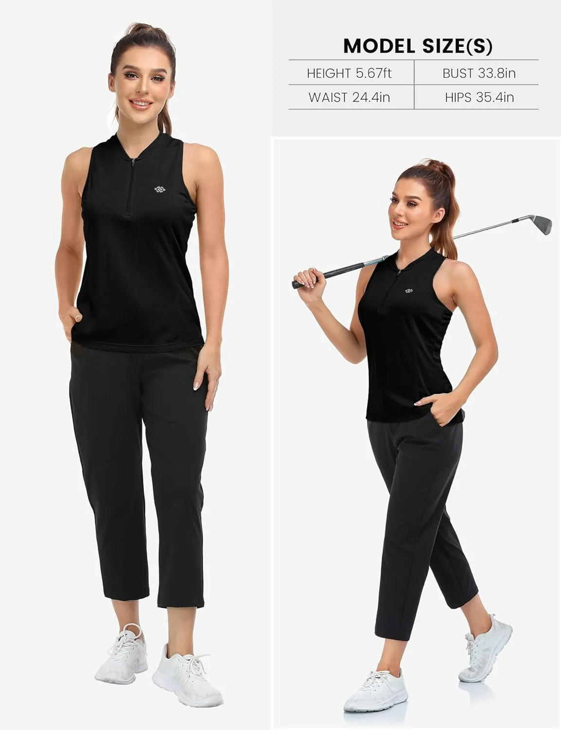 MoFiz Women's Sleeveless Golf Polo Tennis Shirts 1/4 Zip Quick Dry Lightweight Athletic Tank Tops for Running Workout