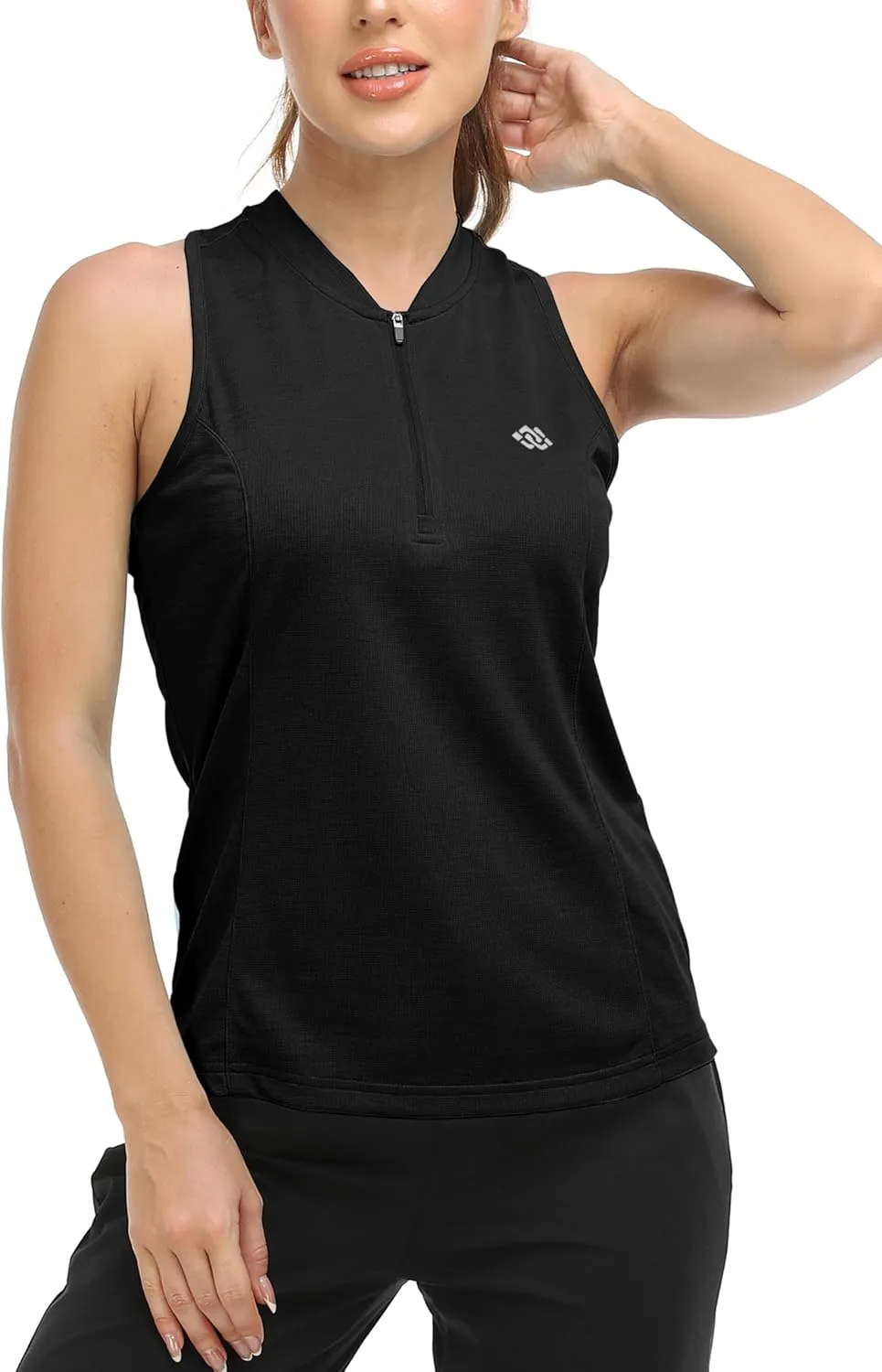 MoFiz Women's Sleeveless Golf Polo Tennis Shirts 1/4 Zip Quick Dry Lightweight Athletic Tank Tops for Running Workout