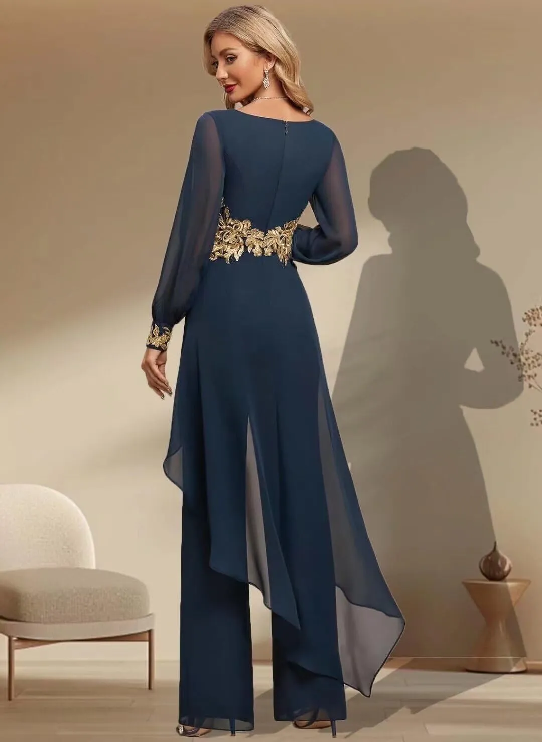Mother of The Bride Pant Suits 2 Pieces Chiffon Wedding Outfit for Women Dressy Formal Dresses