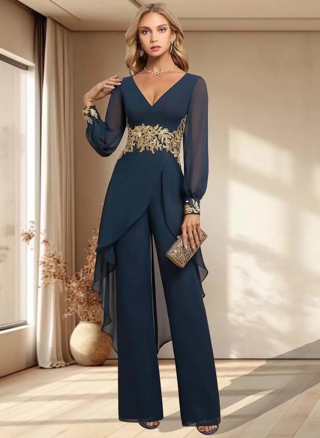 Mother of The Bride Pant Suits 2 Pieces Chiffon Wedding Outfit for Women Dressy Formal Dresses