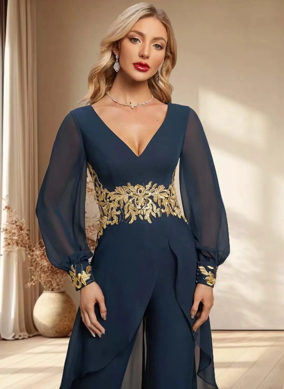 Mother of The Bride Pant Suits 2 Pieces Chiffon Wedding Outfit for Women Dressy Formal Dresses