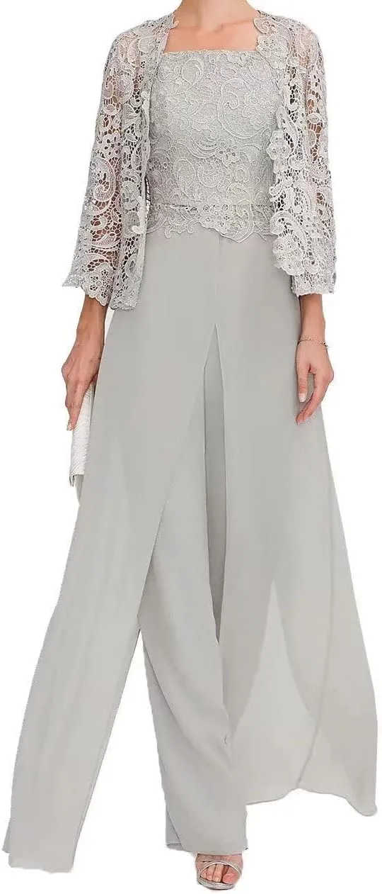 Mother of The Bride Pants Suits 3 Pieces Formal Dresses Outfit Set Evening Gowns for Women Mother of The Groom Dresses RO16