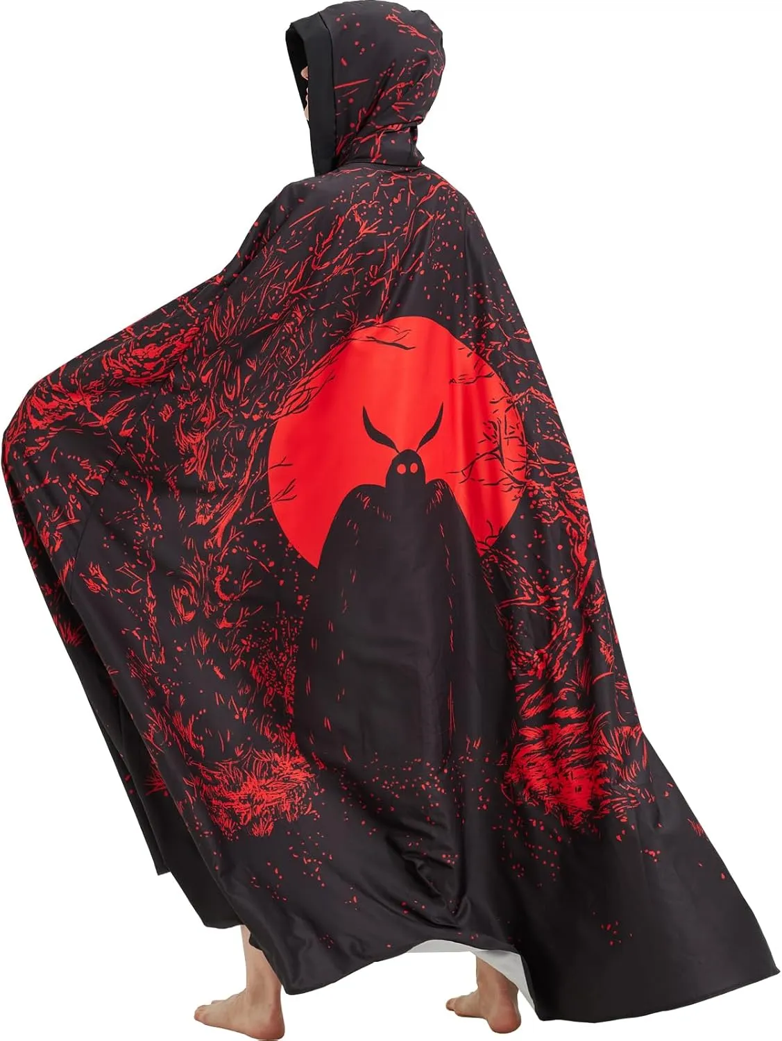 Mothman-Themed Hooded Cloak Halloween Cosplay Costume Mothman Long Robe Cape for Adults, Women and Men