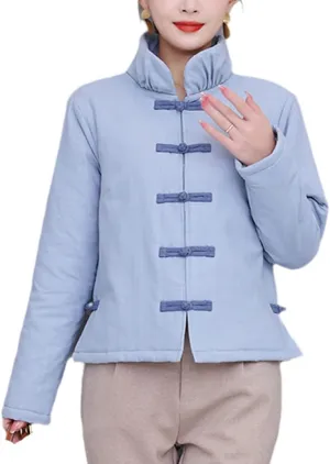 National Style Floral Padded Jacket Women Vintage Tradition Tang Suit Women Loose Cotton Coat
